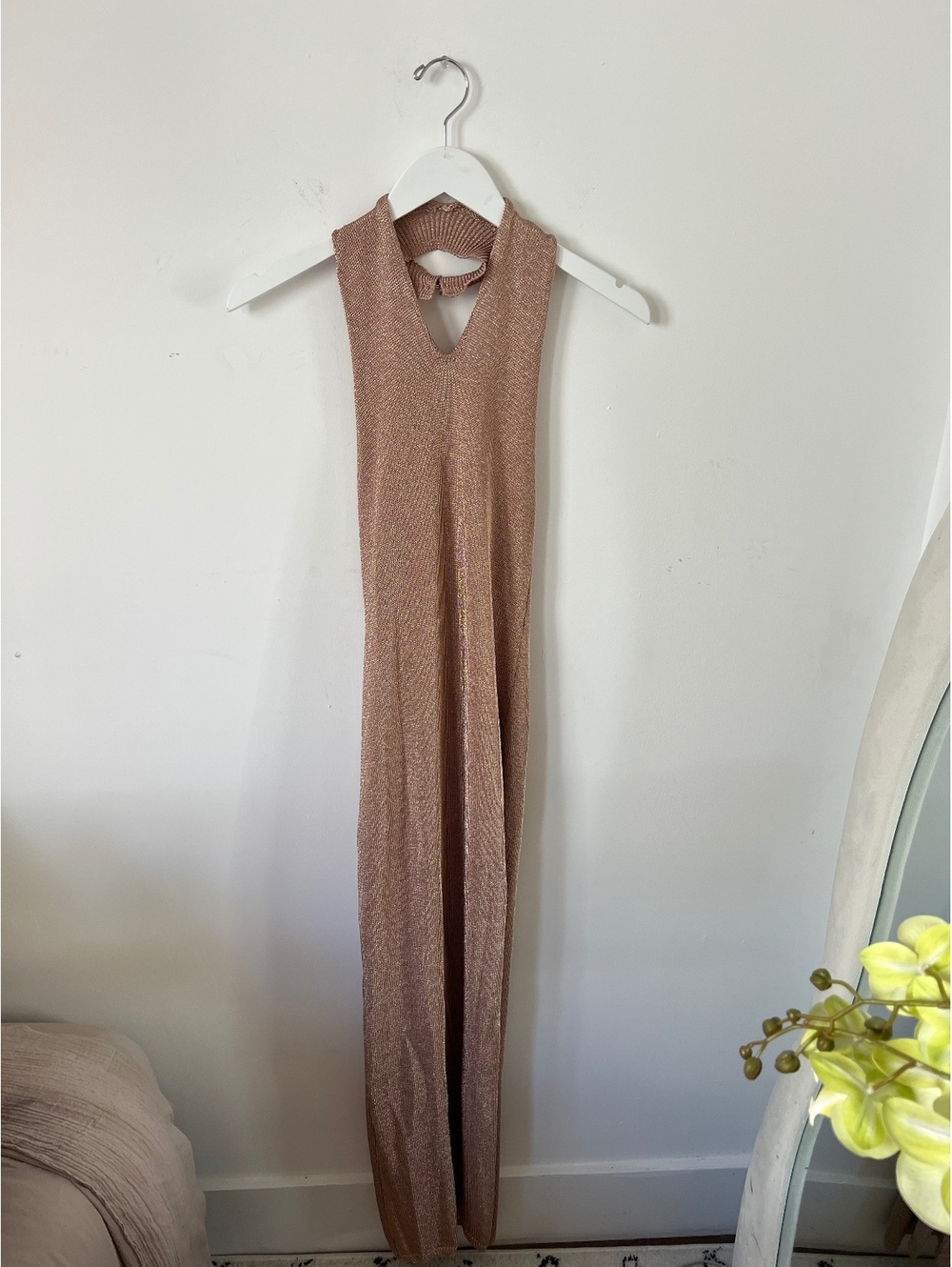 Fashion Nova Rose Gold Knit Halter Dress
